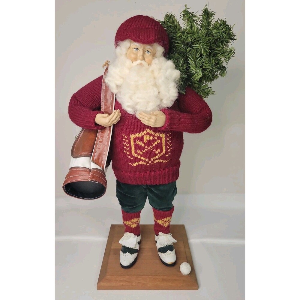 Lynn Haney GOLFING SANTA CLAUS 17" Carrying Clubs Bag Christmas #121 VTG 1993